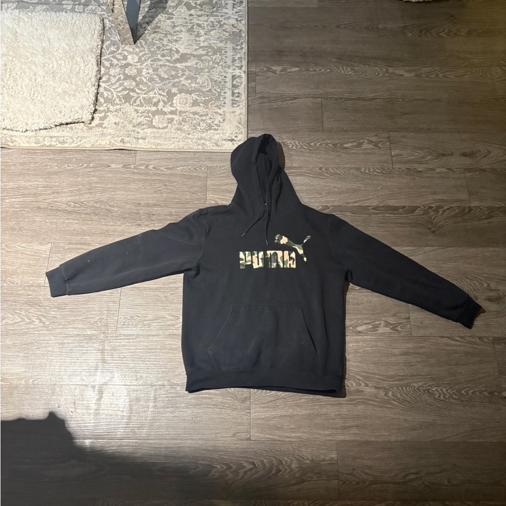 Puma Black and Green Pullover Hoodie with Logo